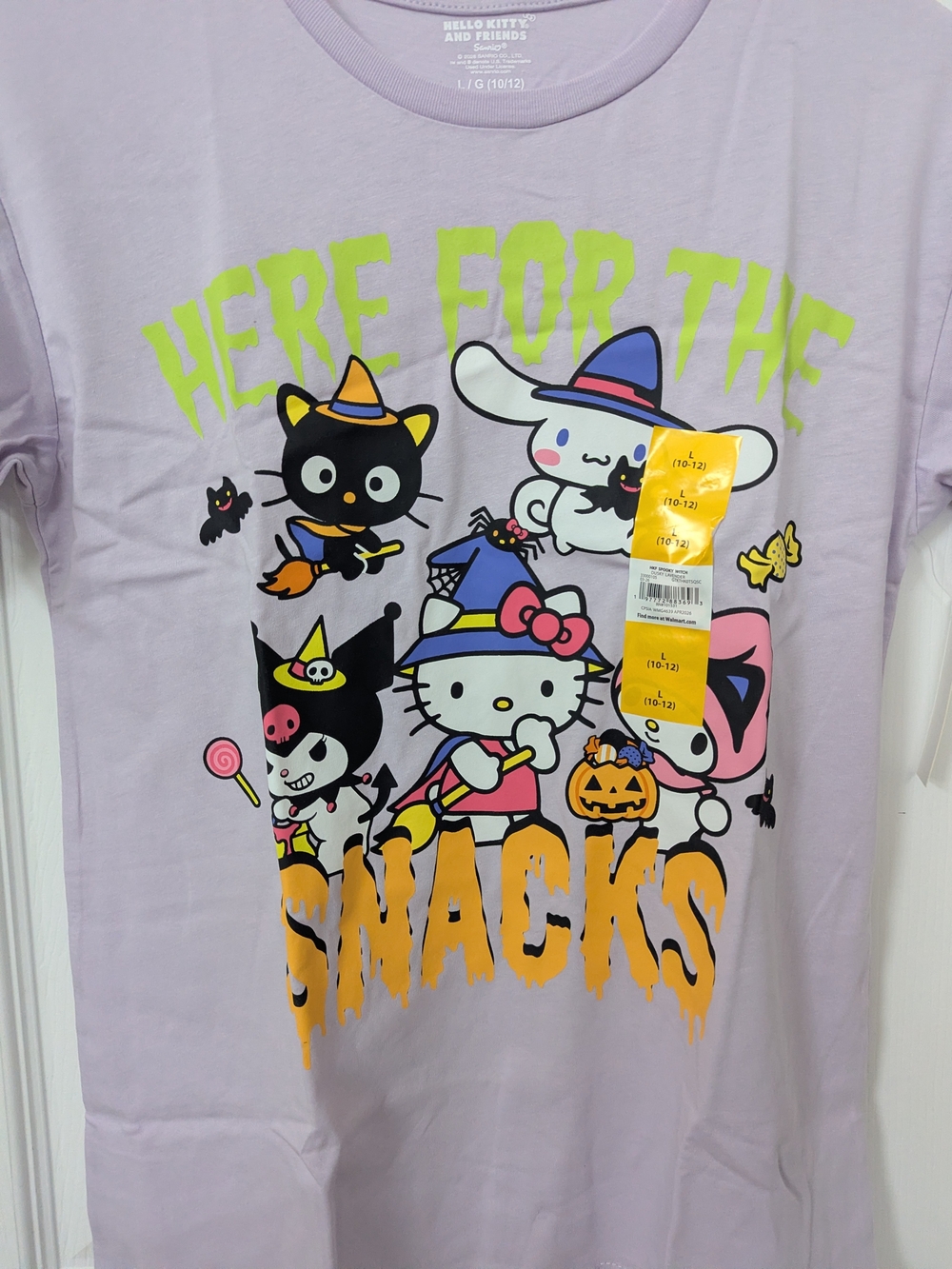 NWT Hello Kitty Lavender Halloween Tee Size Large 10/12 Kids